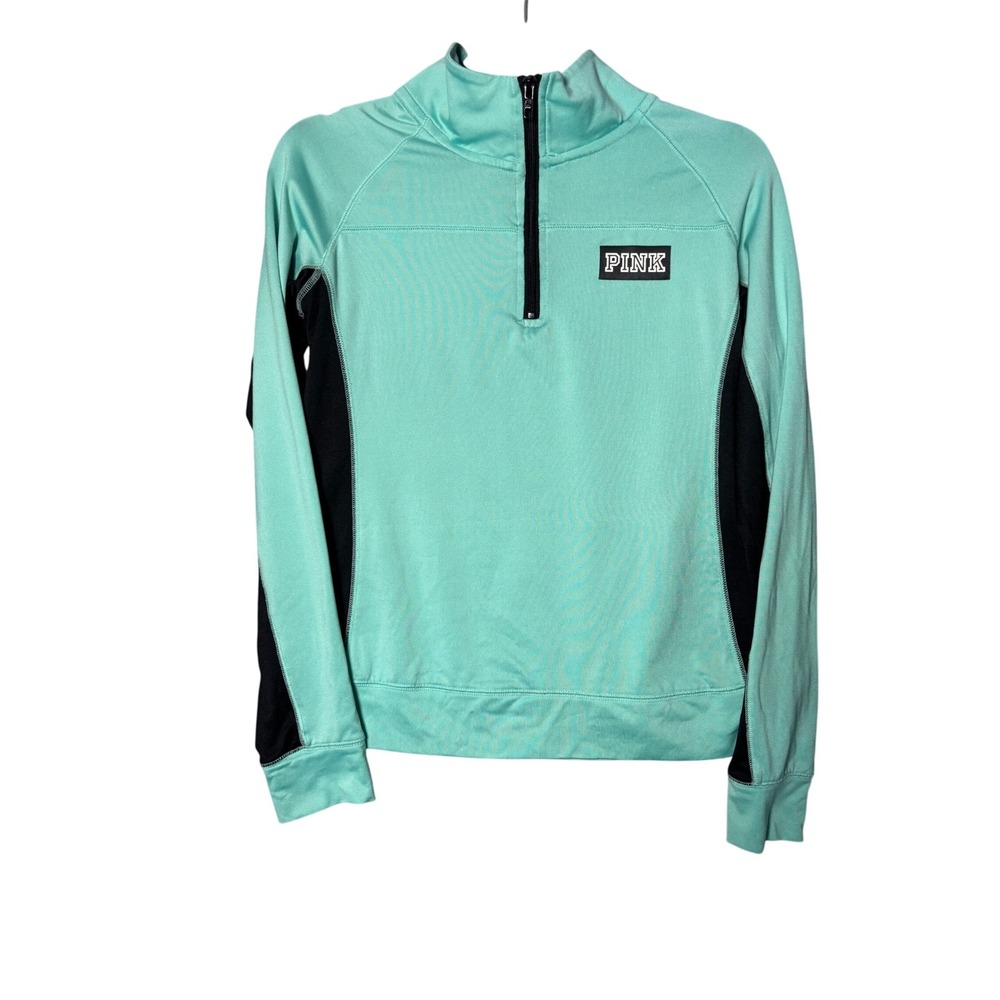PINK Victoria's Secret Women Pullover Small Mint Green Quarter Zip Athleisure